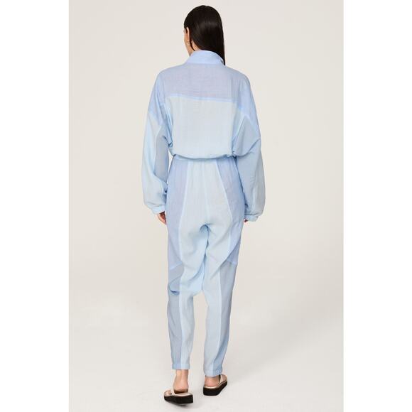 Paradised Blue Colorblock Long Sleeve Sporty Zip Up Jumpsuit Size Medium - Picture 3 of 16